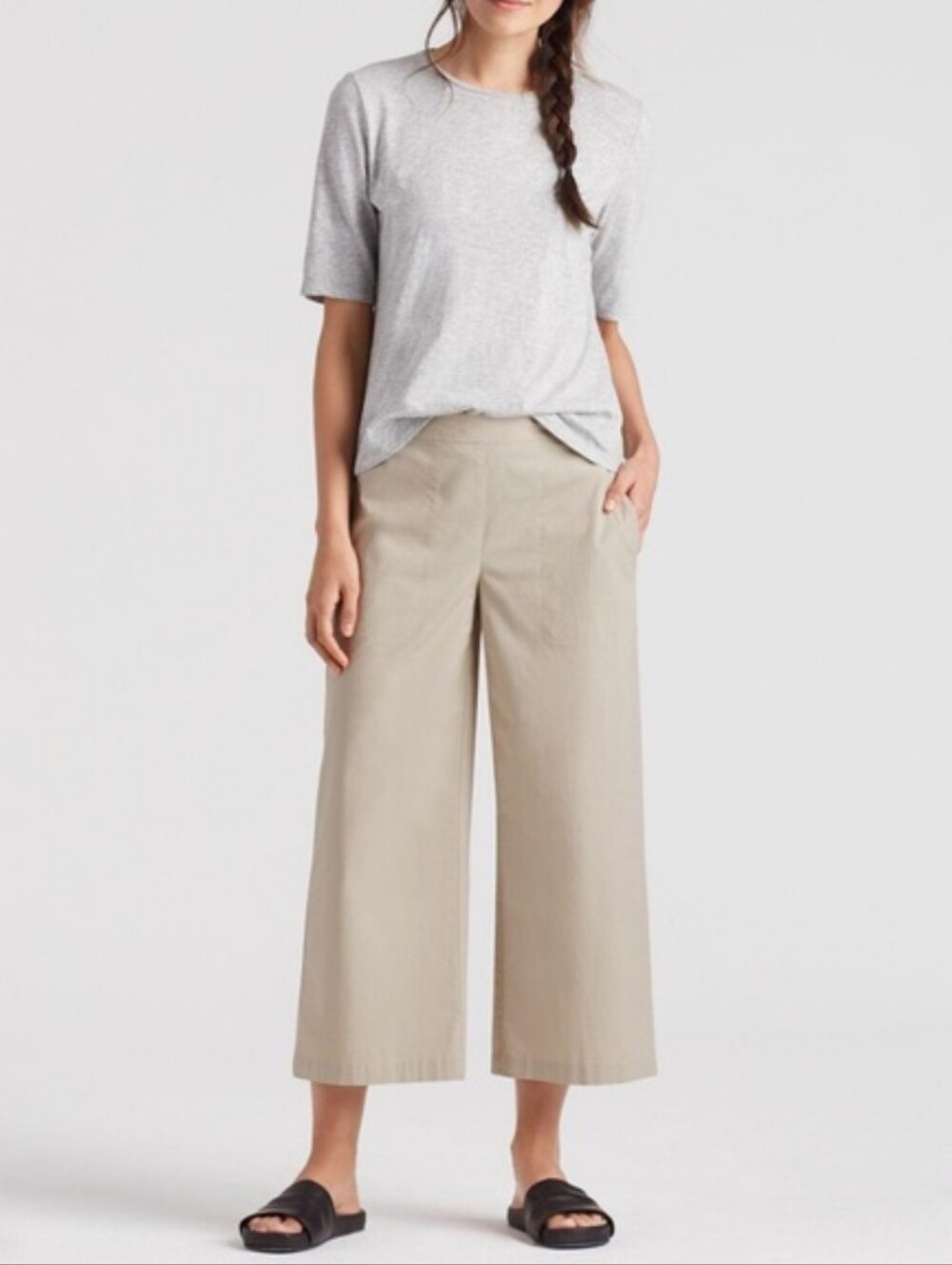 Eileen Fisher Organic Cotton Stretch Poplin Crop Wide Leg Pant Size 14